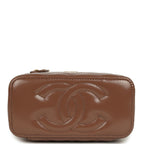 Small Tortoiseshell Top Handle Vanity Case Brown Shiny Lambskin Light Gold Hardware