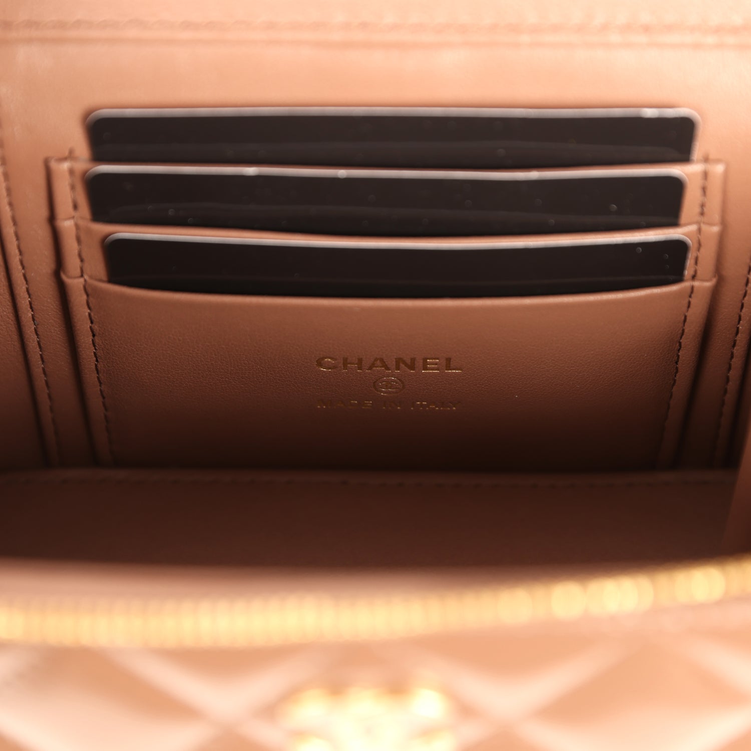 Small Tortoiseshell Top Handle Vanity Case Brown Shiny Lambskin Light Gold Hardware