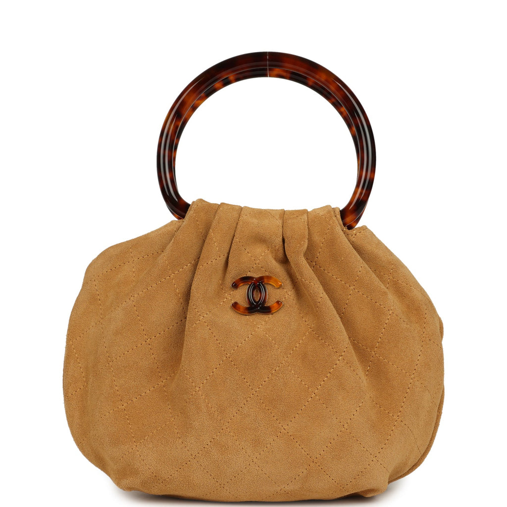 Small Pouch Beige Suede Tortoiseshell Hardware