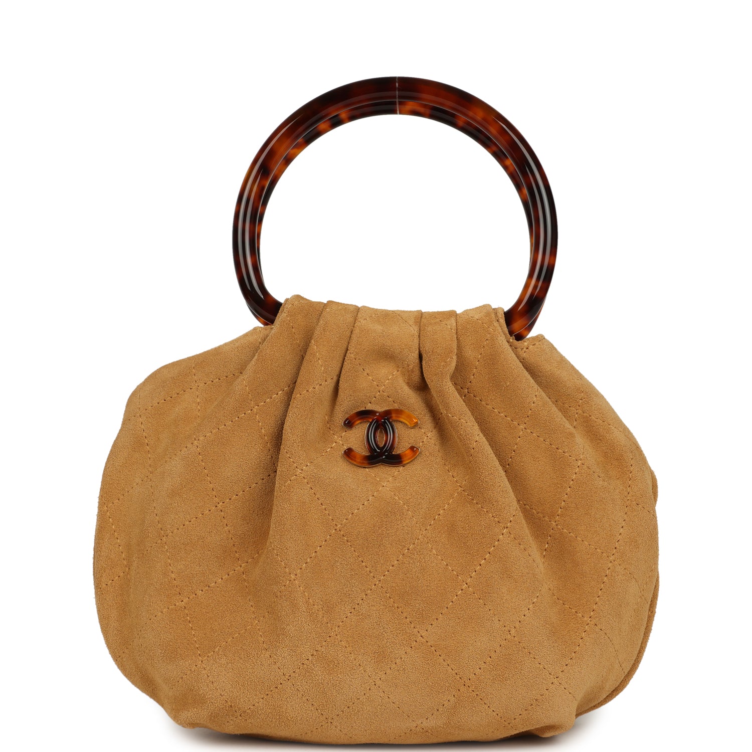 Small Pouch Beige Suede Tortoiseshell Hardware