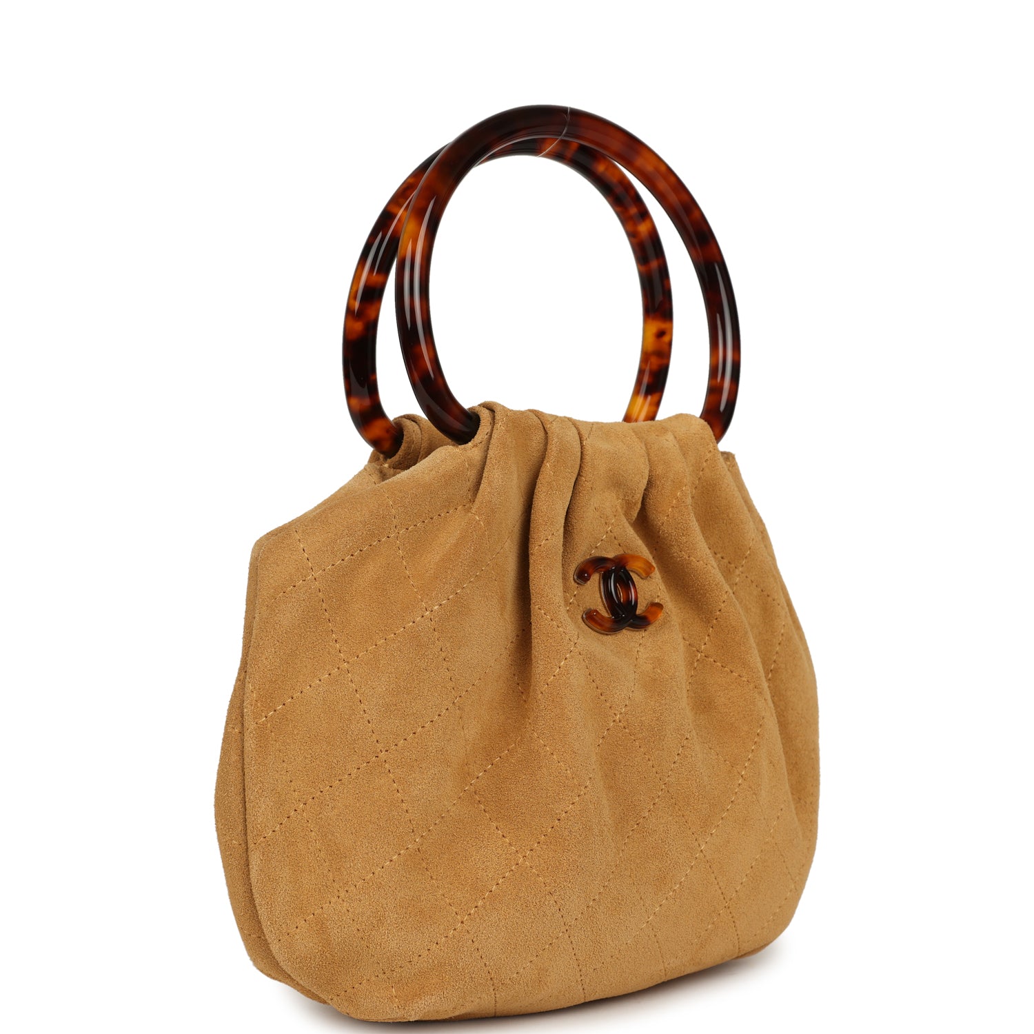 Small Pouch Beige Suede Tortoiseshell Hardware