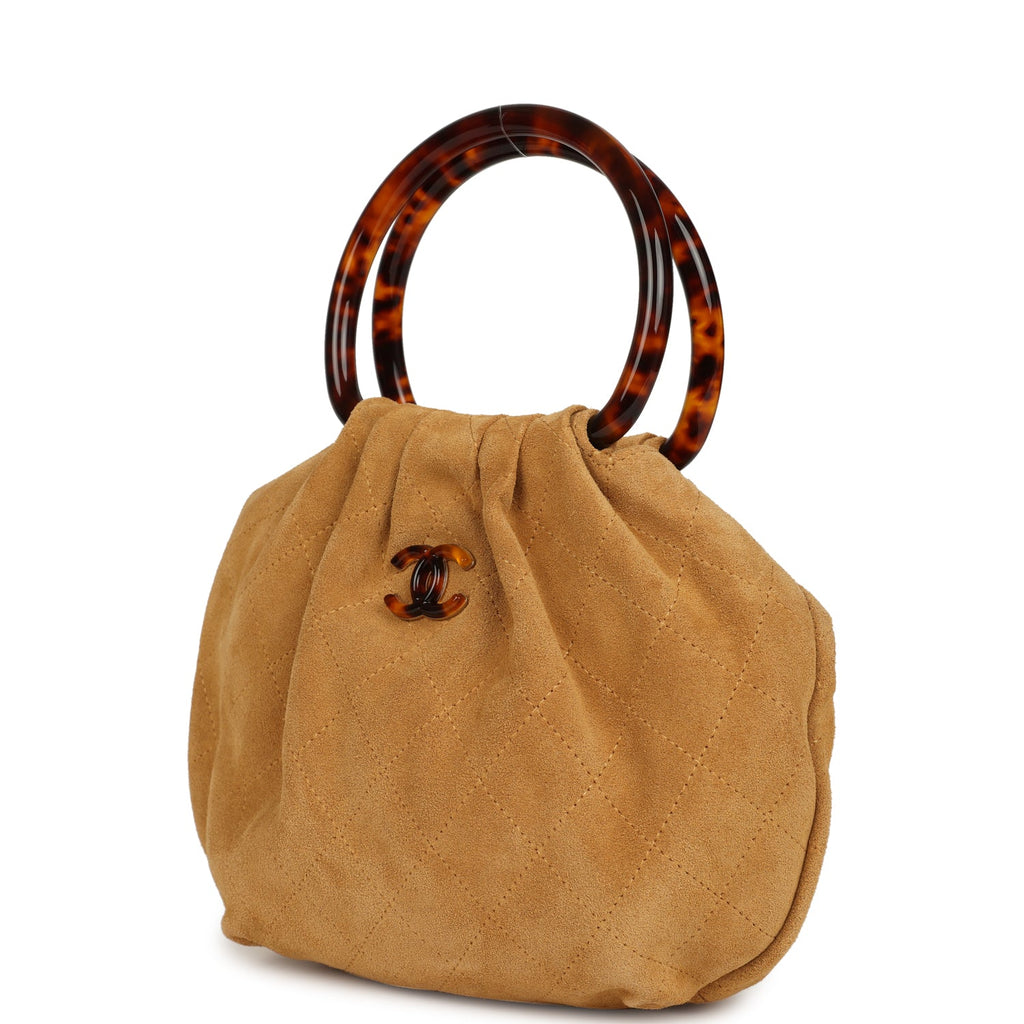 Small Pouch Beige Suede Tortoiseshell Hardware
