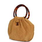 Small Pouch Beige Suede Tortoiseshell Hardware