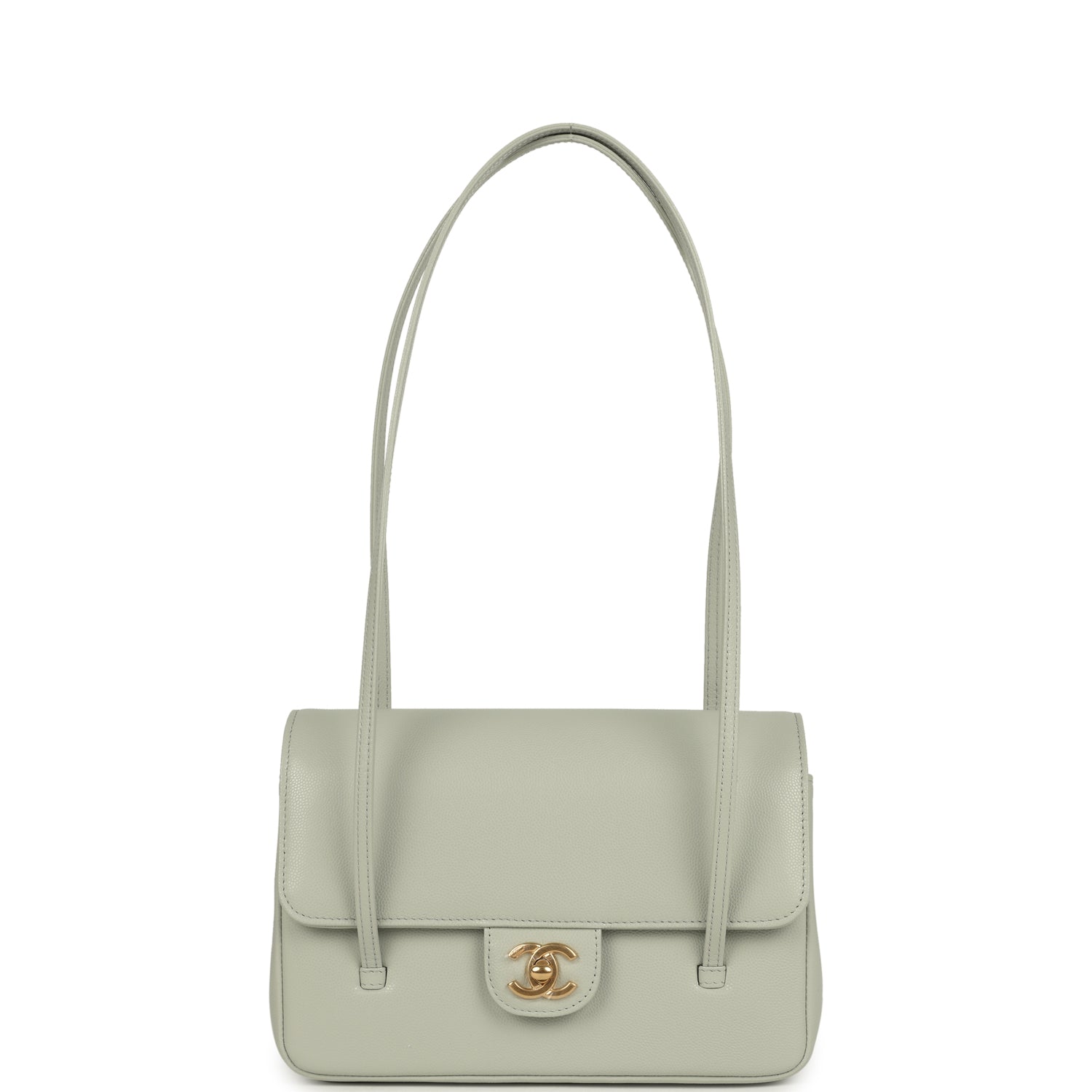 Small Preppy Coco Flap Bag Light Green Shiny Caviar Brushed Gold Hardware
