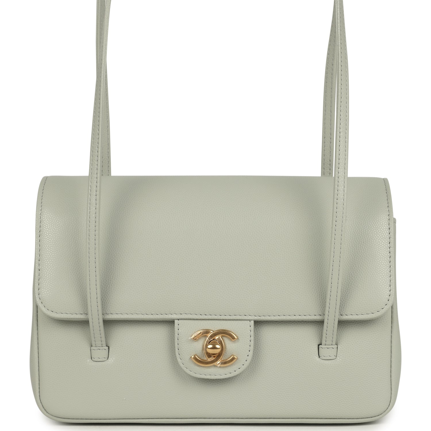 Small Preppy Coco Flap Bag Light Green Shiny Caviar Brushed Gold Hardware