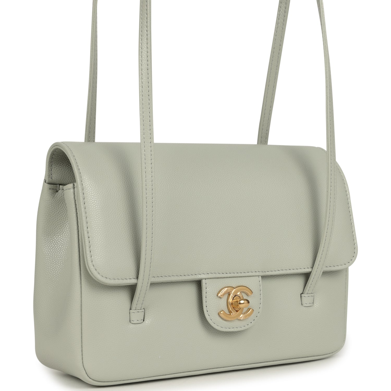 Small Preppy Coco Flap Bag Light Green Shiny Caviar Brushed Gold Hardware
