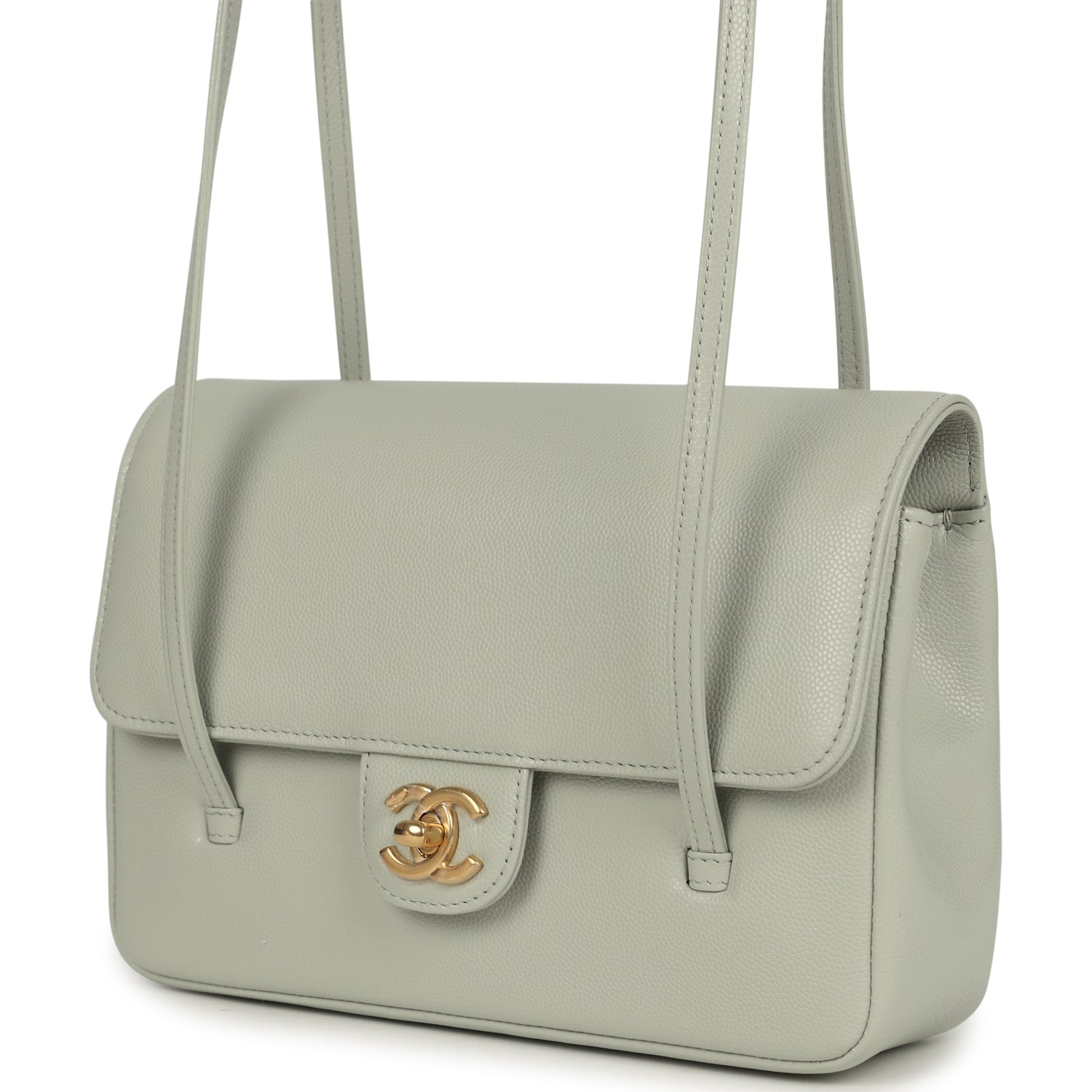 Small Preppy Coco Flap Bag Light Green Shiny Caviar Brushed Gold Hardware