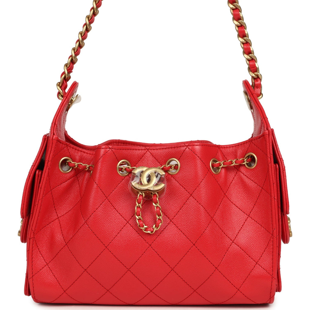 Mini 25 Hobo Bag Dark Red Caviar Antique Gold Hardware