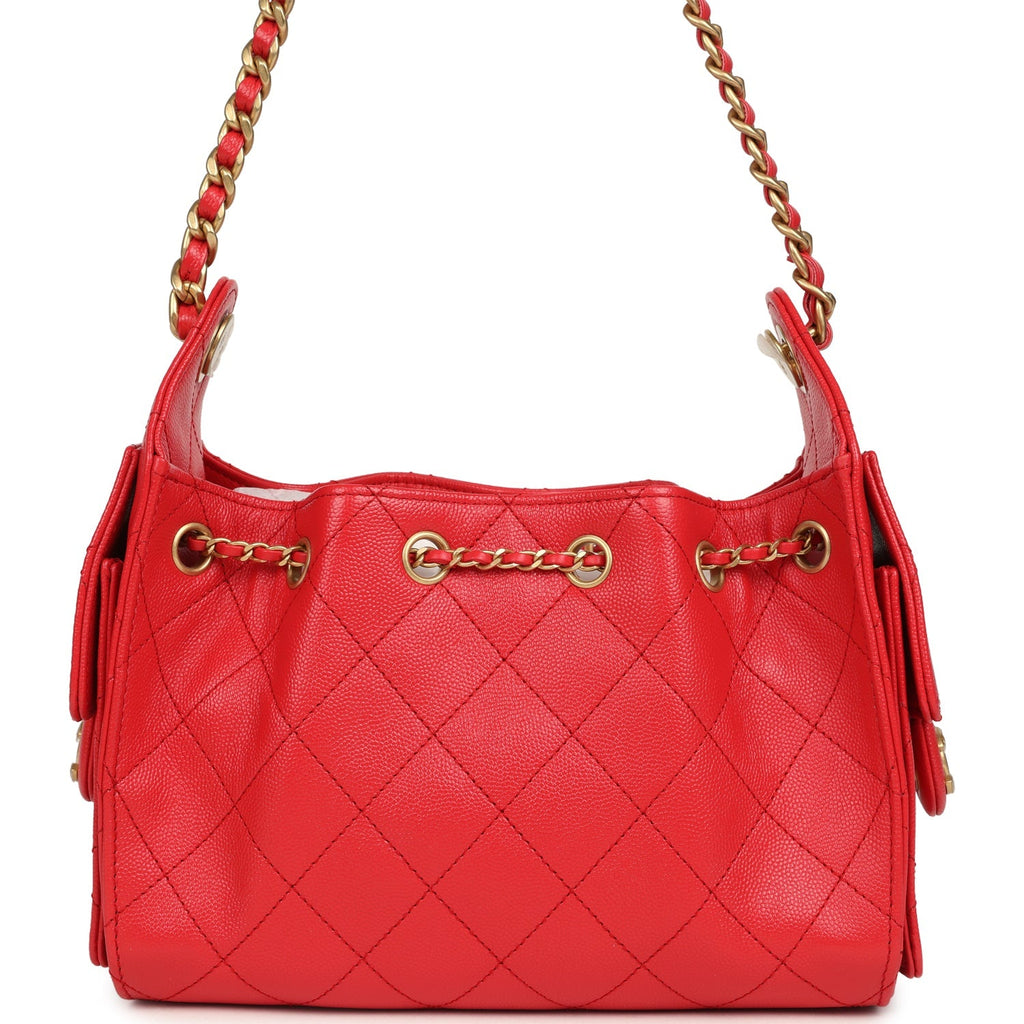 Mini 25 Hobo Bag Dark Red Caviar Antique Gold Hardware