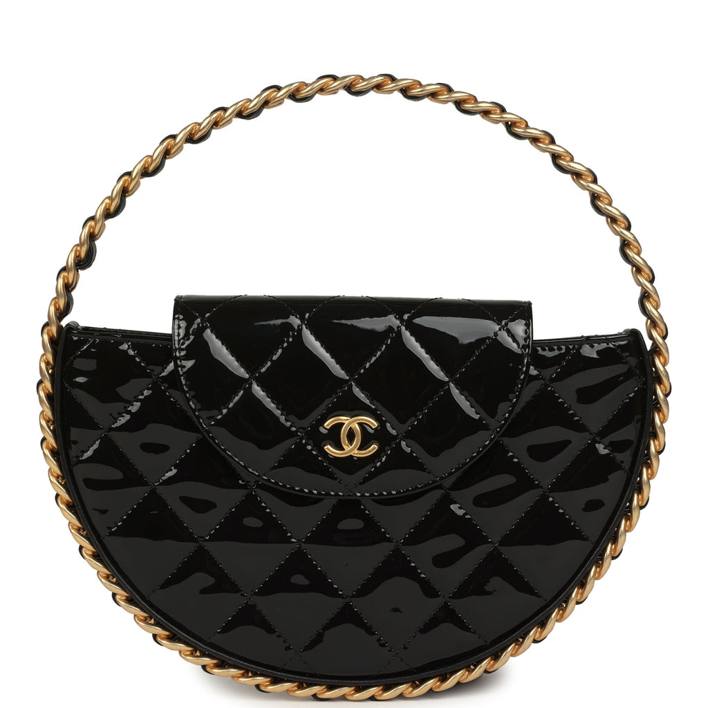 Hoop Bag Black Patent Leather Gold Hardware