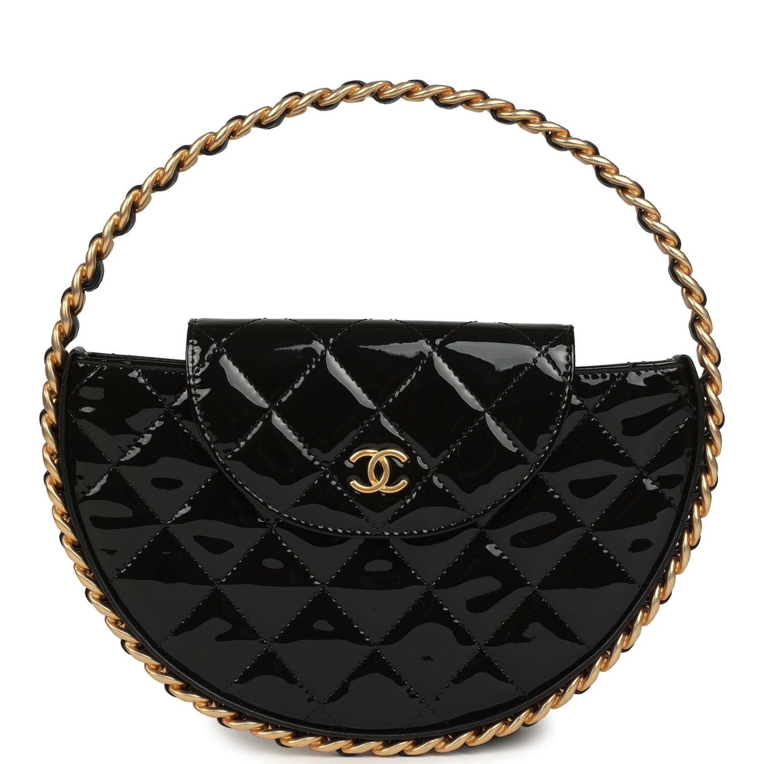 Hoop Bag Black Patent Leather Gold Hardware