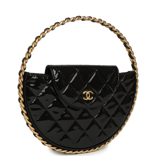 Hoop Bag Black Patent Leather Gold Hardware
