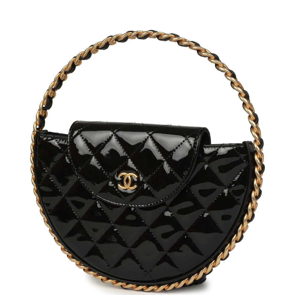 Hoop Bag Black Patent Leather Gold Hardware