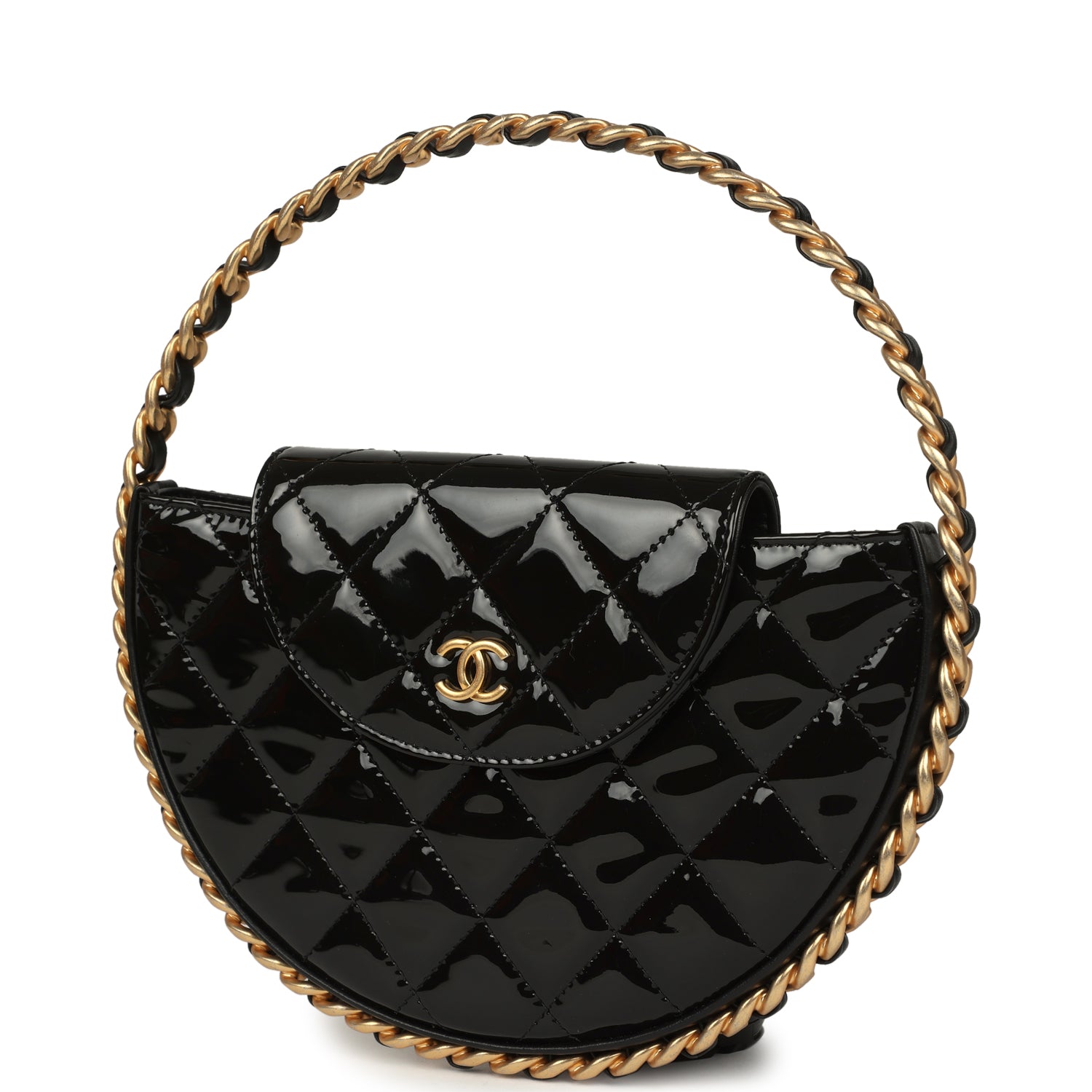 Hoop Bag Black Patent Leather Gold Hardware
