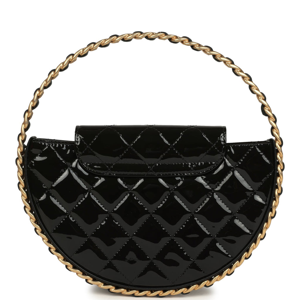 Hoop Bag Black Patent Leather Gold Hardware