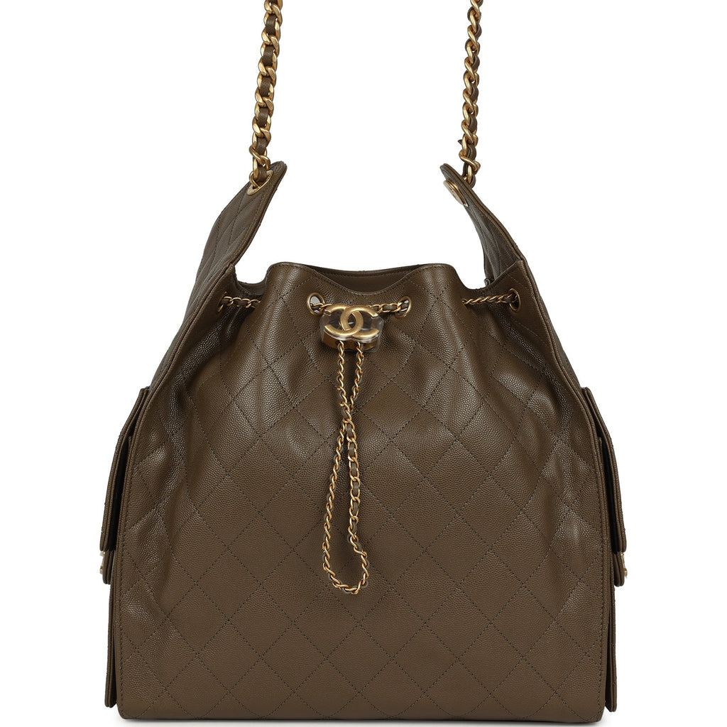 Medium 25 Hobo Bag Dark Khaki Caviar Antique Gold Hardware