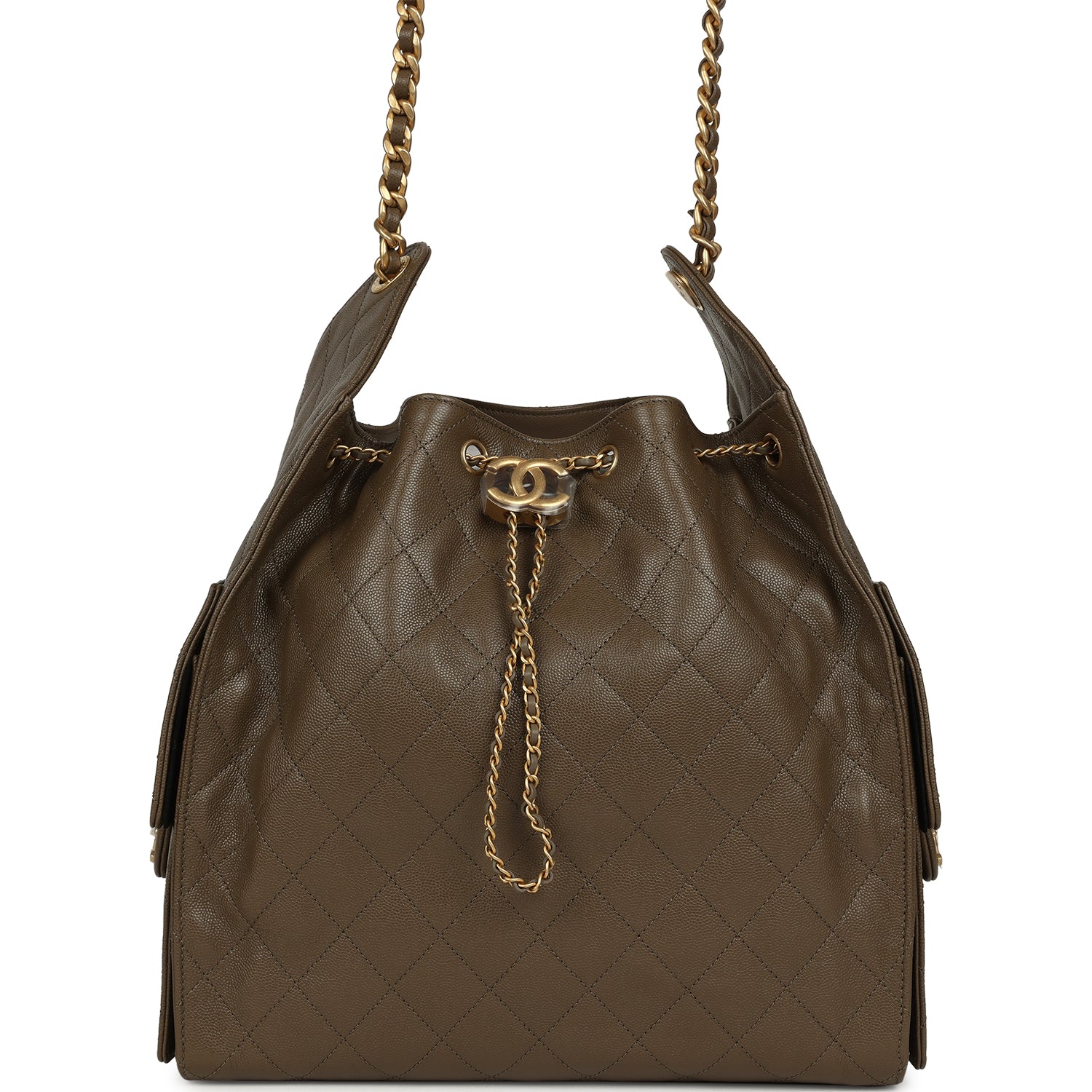Medium 25 Hobo Bag Dark Khaki Caviar Antique Gold Hardware