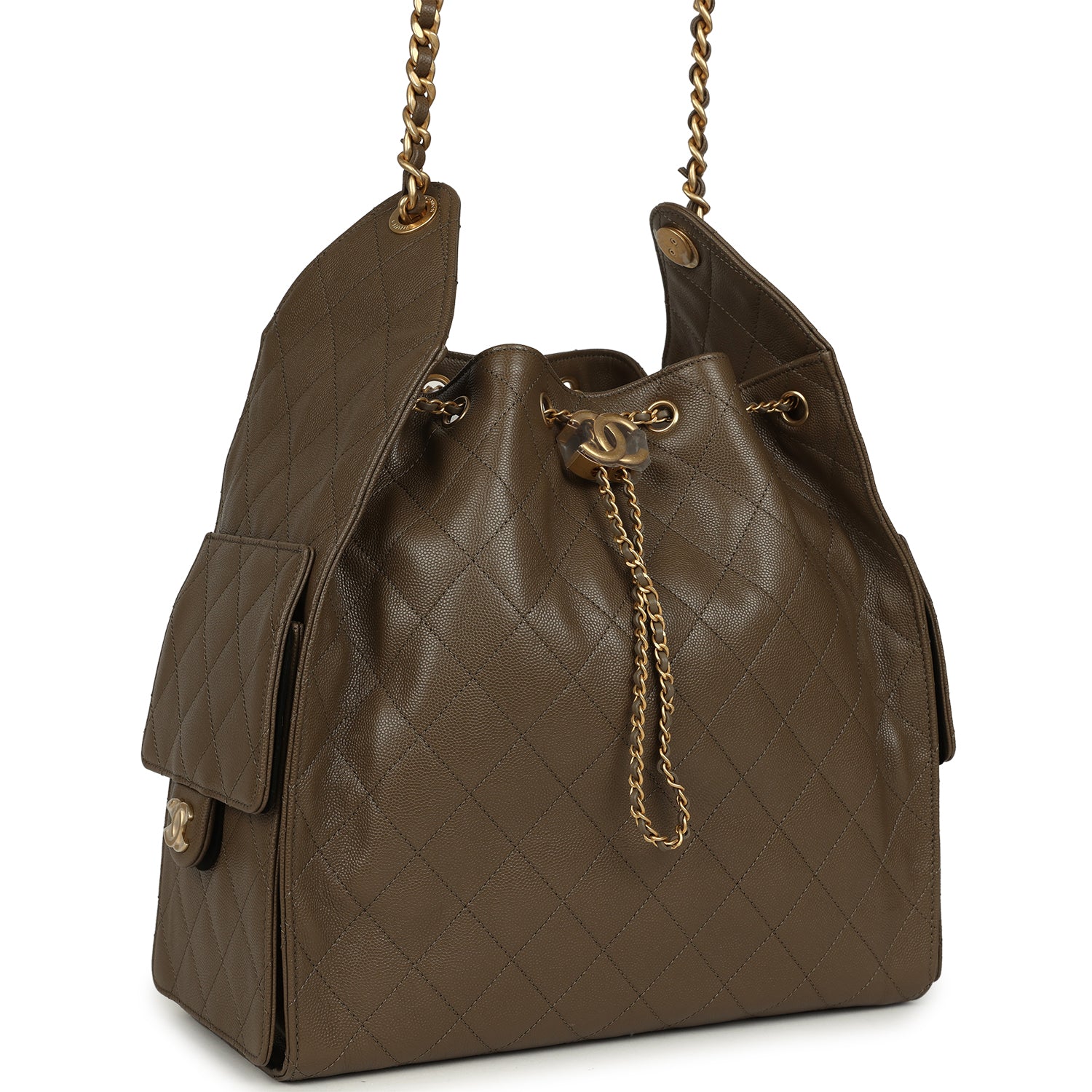 Medium 25 Hobo Bag Dark Khaki Caviar Antique Gold Hardware