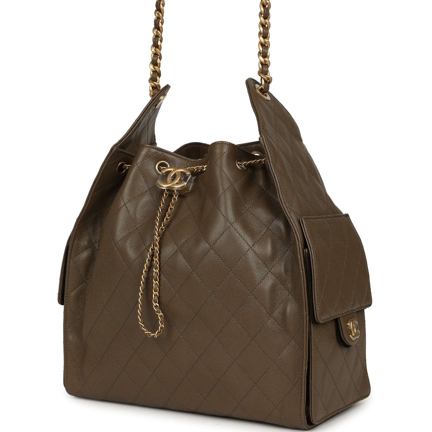 Medium 25 Hobo Bag Dark Khaki Caviar Antique Gold Hardware
