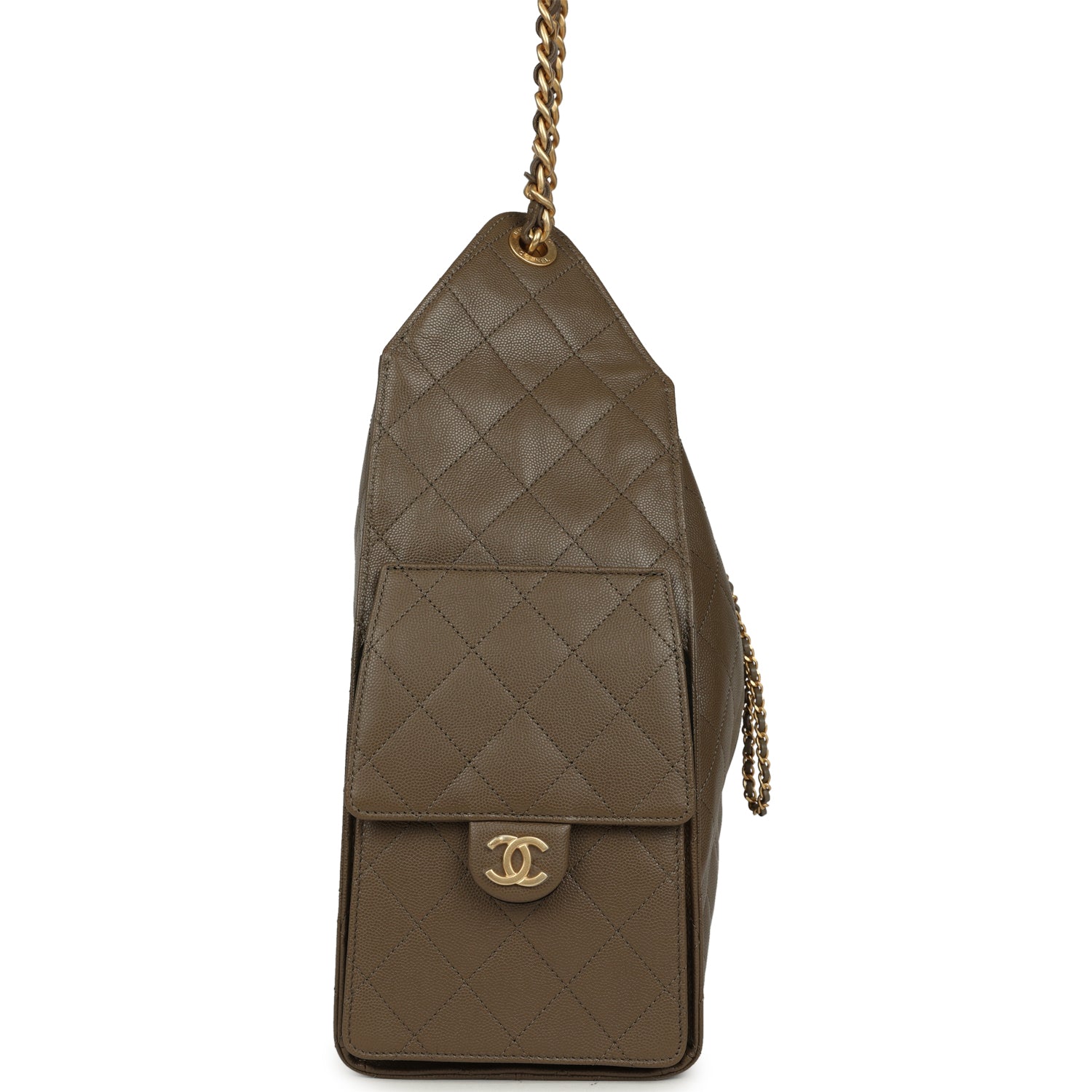 Medium 25 Hobo Bag Dark Khaki Caviar Antique Gold Hardware