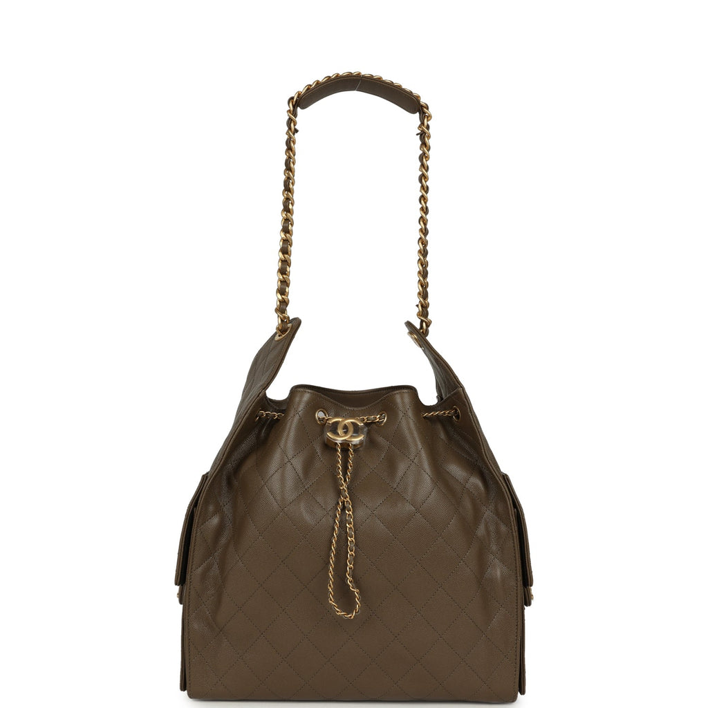 Medium 25 Hobo Bag Dark Khaki Caviar Antique Gold Hardware