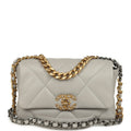 Medium 19 Flap Bag Grey Shiny Lambskin Mixed Metal Hardware