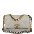Medium 19 Flap Bag Grey Shiny Lambskin Mixed Metal Hardware