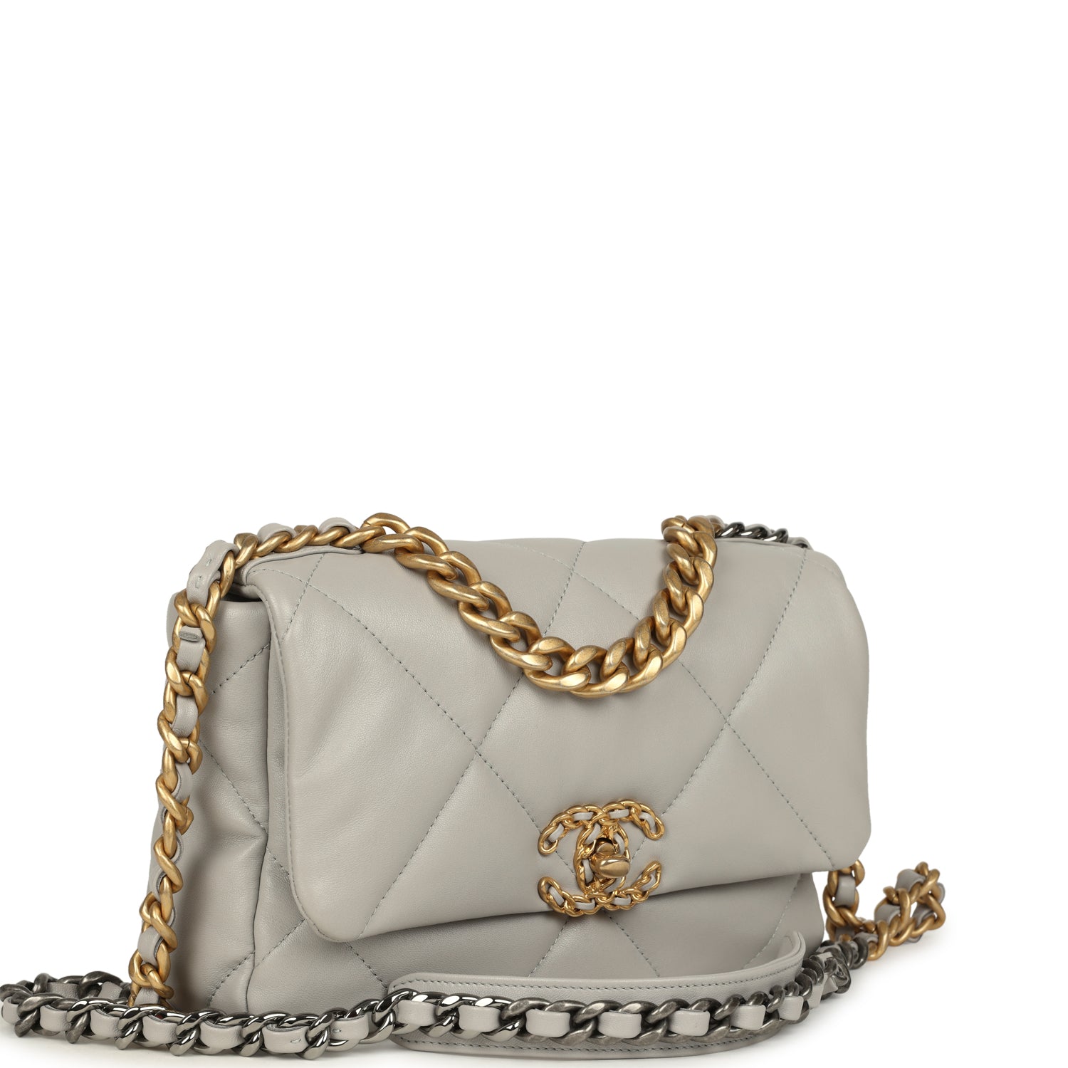 Medium 19 Flap Bag Grey Shiny Lambskin Mixed Metal Hardware