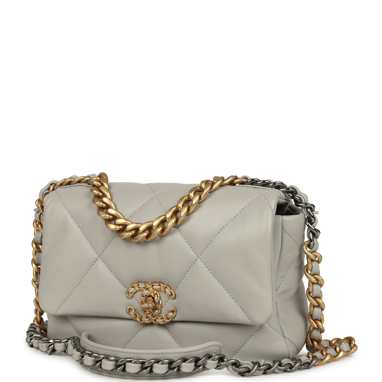 Medium 19 Flap Bag Grey Shiny Lambskin Mixed Metal Hardware