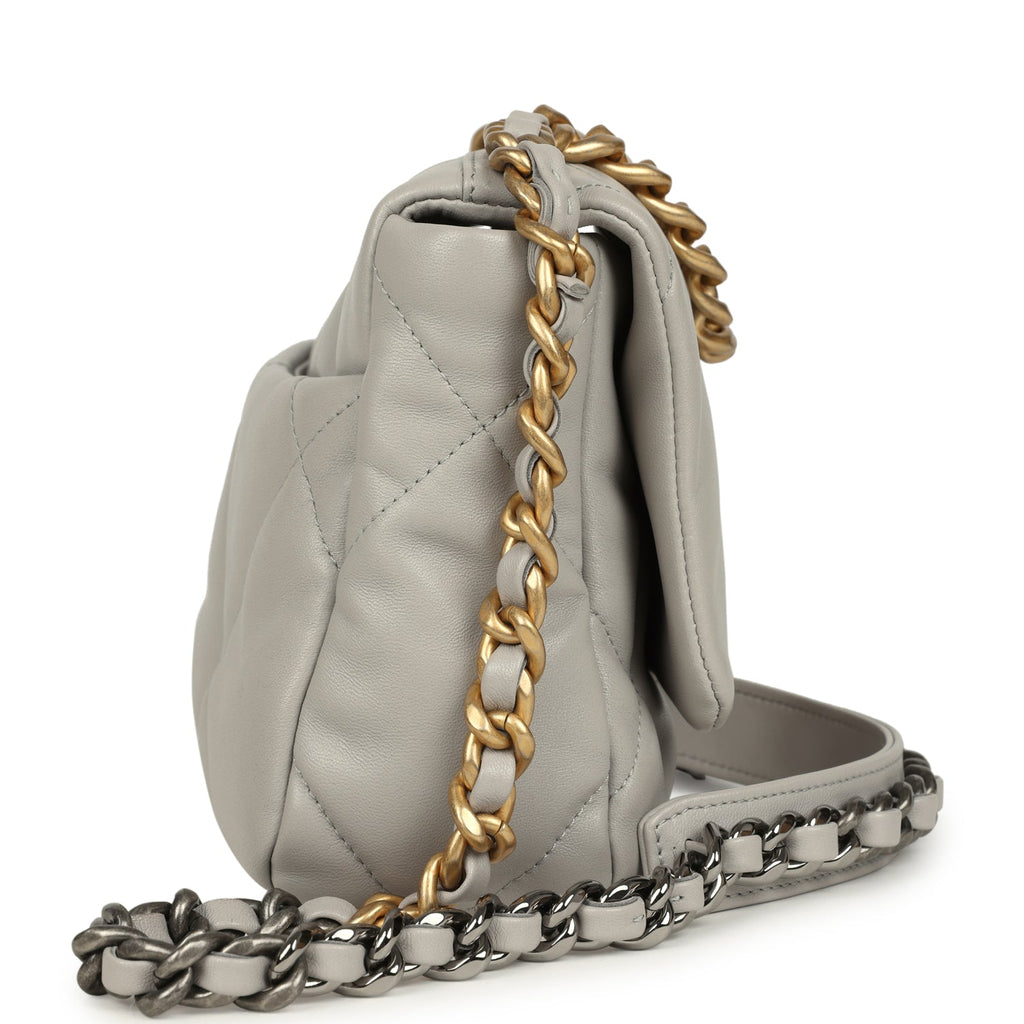 Medium 19 Flap Bag Grey Shiny Lambskin Mixed Metal Hardware