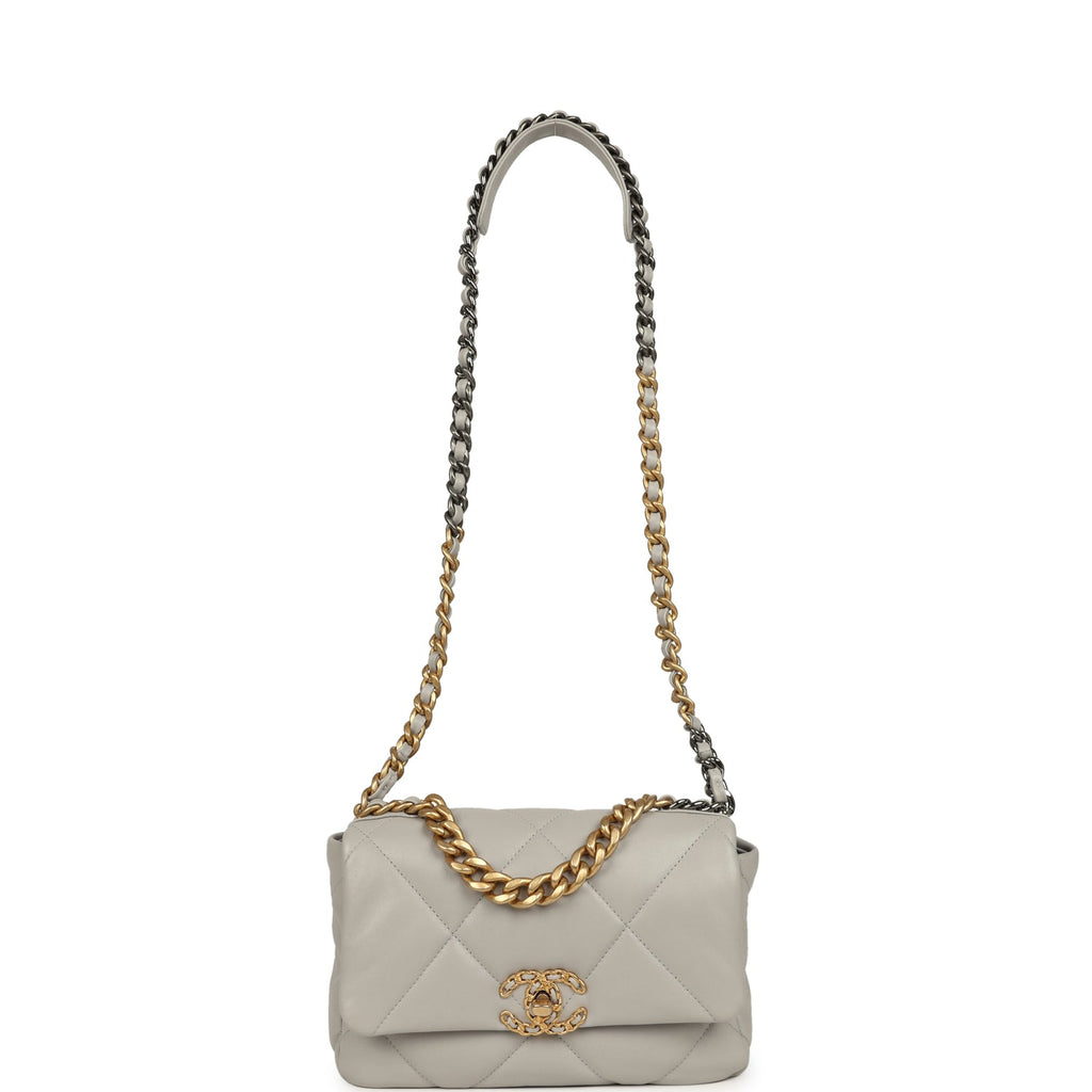Medium 19 Flap Bag Grey Shiny Lambskin Mixed Metal Hardware