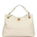 Small Coco Hobo Bag White Calfskin Antique Gold Hardware