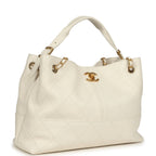 Small Coco Hobo Bag White Calfskin Antique Gold Hardware