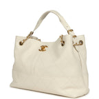 Small Coco Hobo Bag White Calfskin Antique Gold Hardware