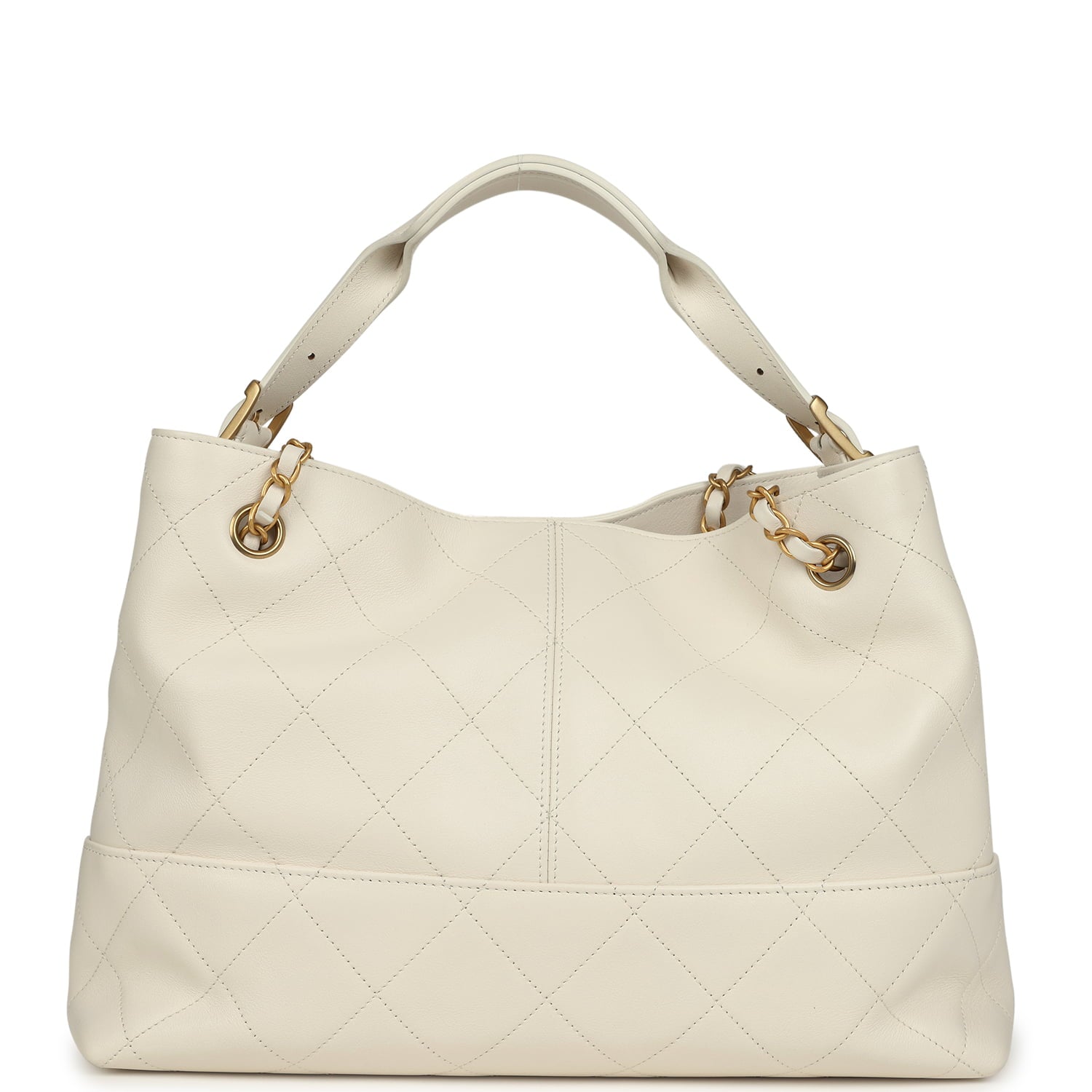 Small Coco Hobo Bag White Calfskin Antique Gold Hardware