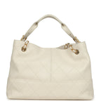 Small Coco Hobo Bag White Calfskin Antique Gold Hardware