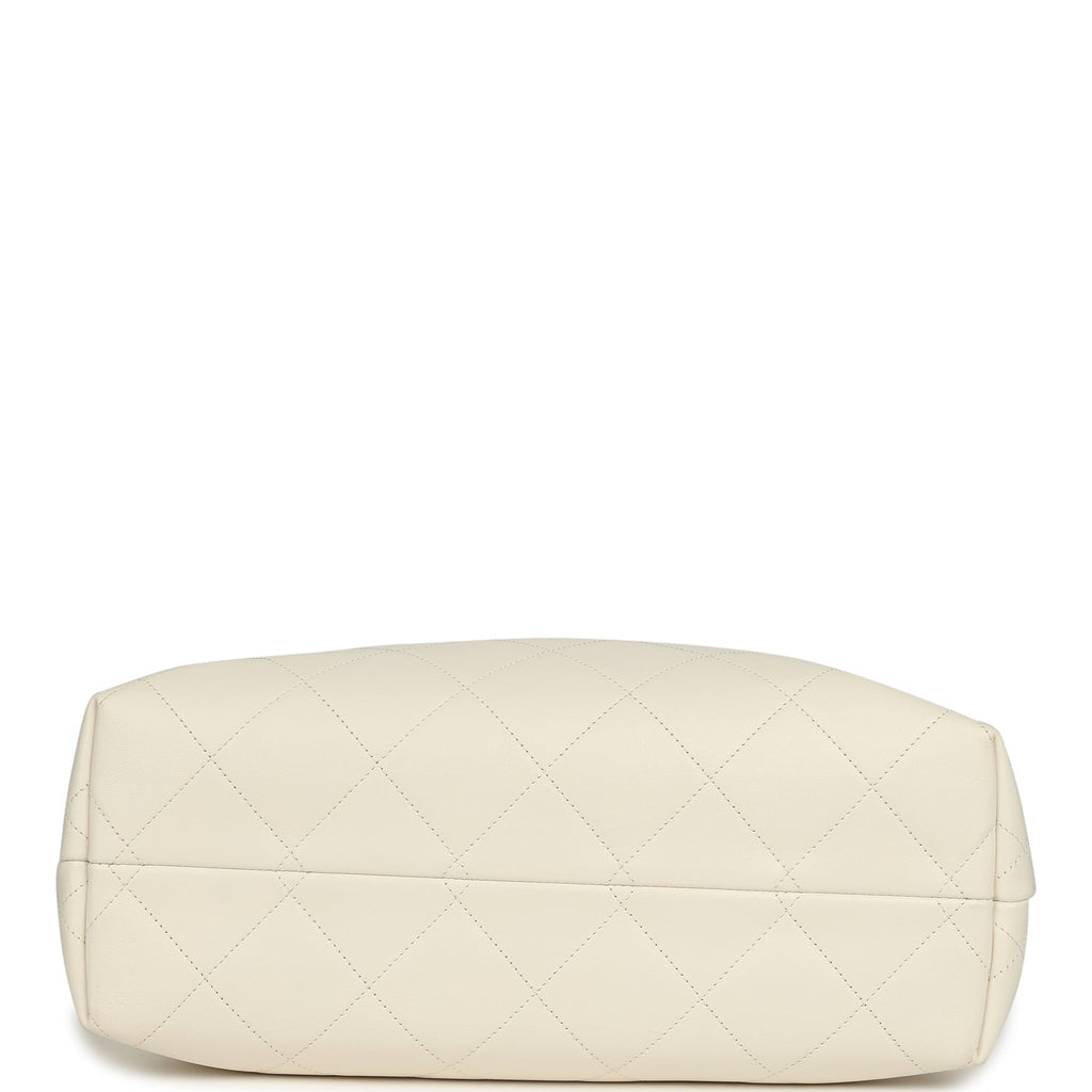 Small Coco Hobo Bag White Calfskin Antique Gold Hardware