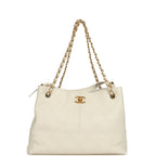 Small Coco Hobo Bag White Calfskin Antique Gold Hardware