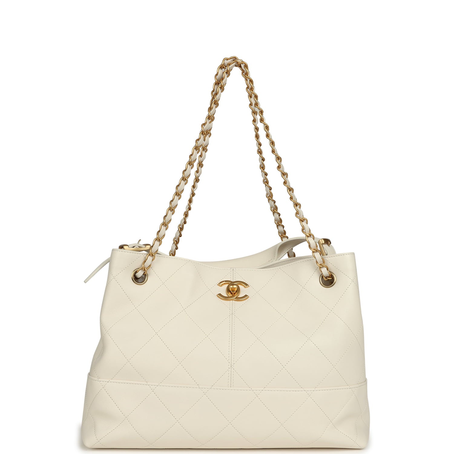 Small Coco Hobo Bag White Calfskin Antique Gold Hardware