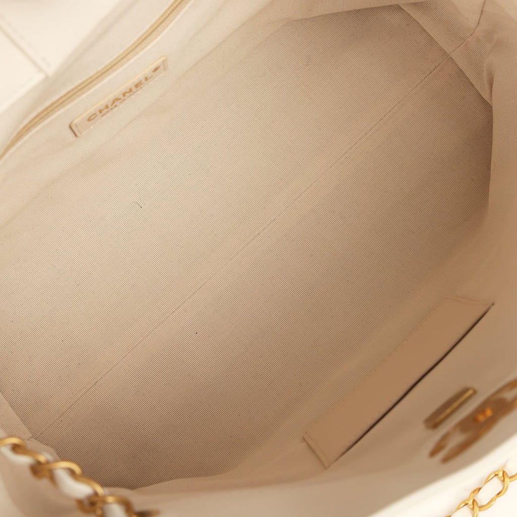 Small Coco Hobo Bag White Calfskin Antique Gold Hardware