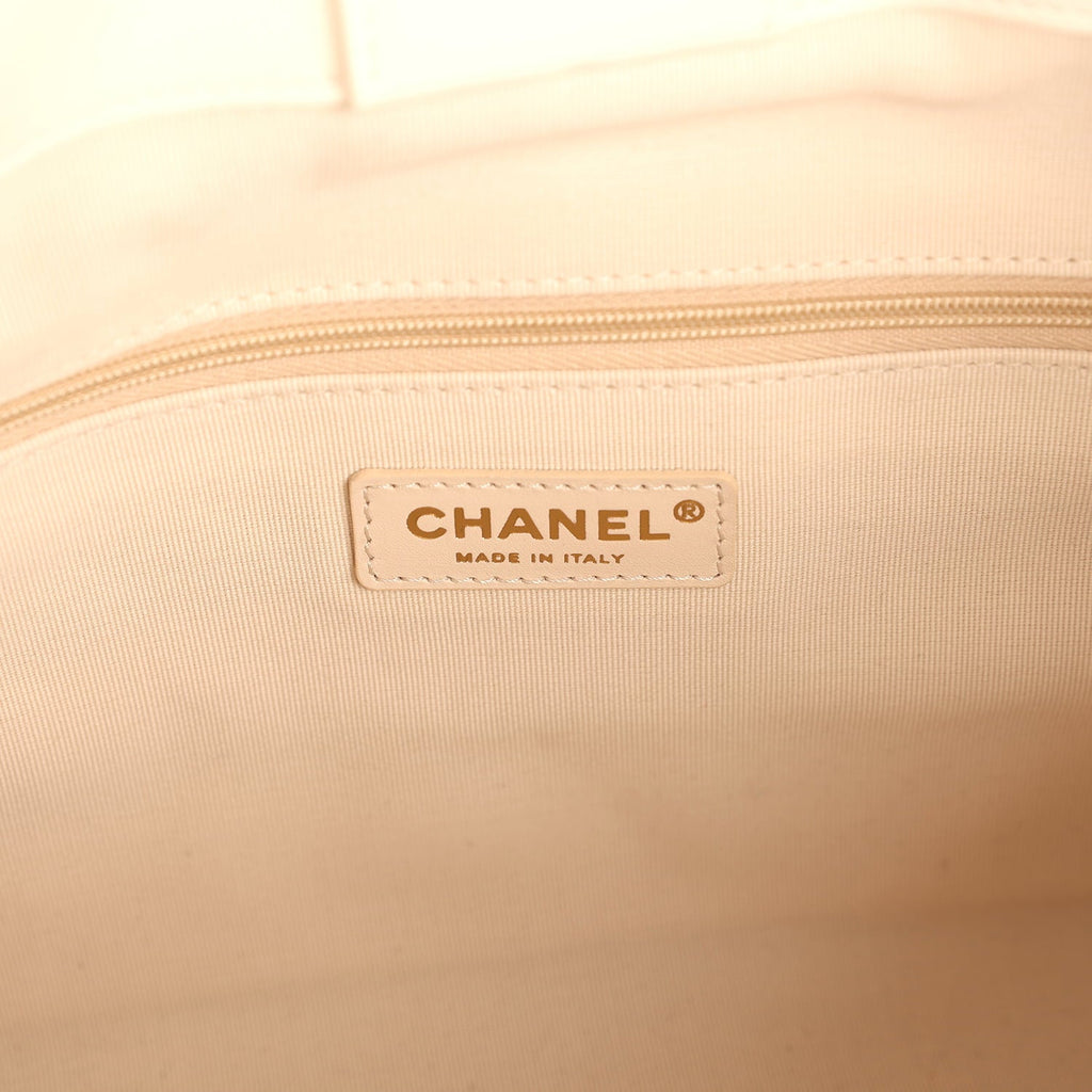 Small Coco Hobo Bag White Calfskin Antique Gold Hardware