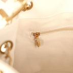 Small Coco Hobo Bag White Calfskin Antique Gold Hardware