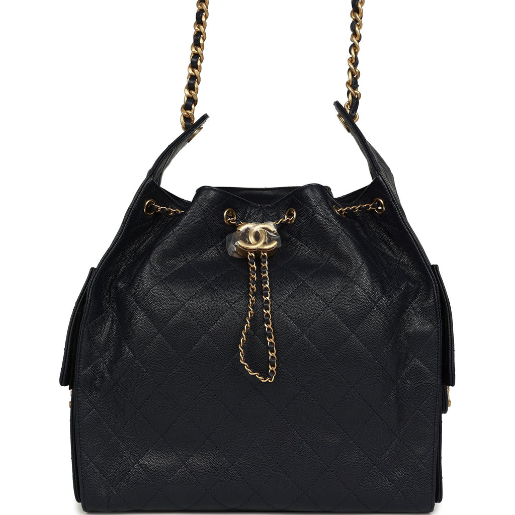 Medium 25 Hobo Bag Dark Navy Caviar Antique Gold Hardware