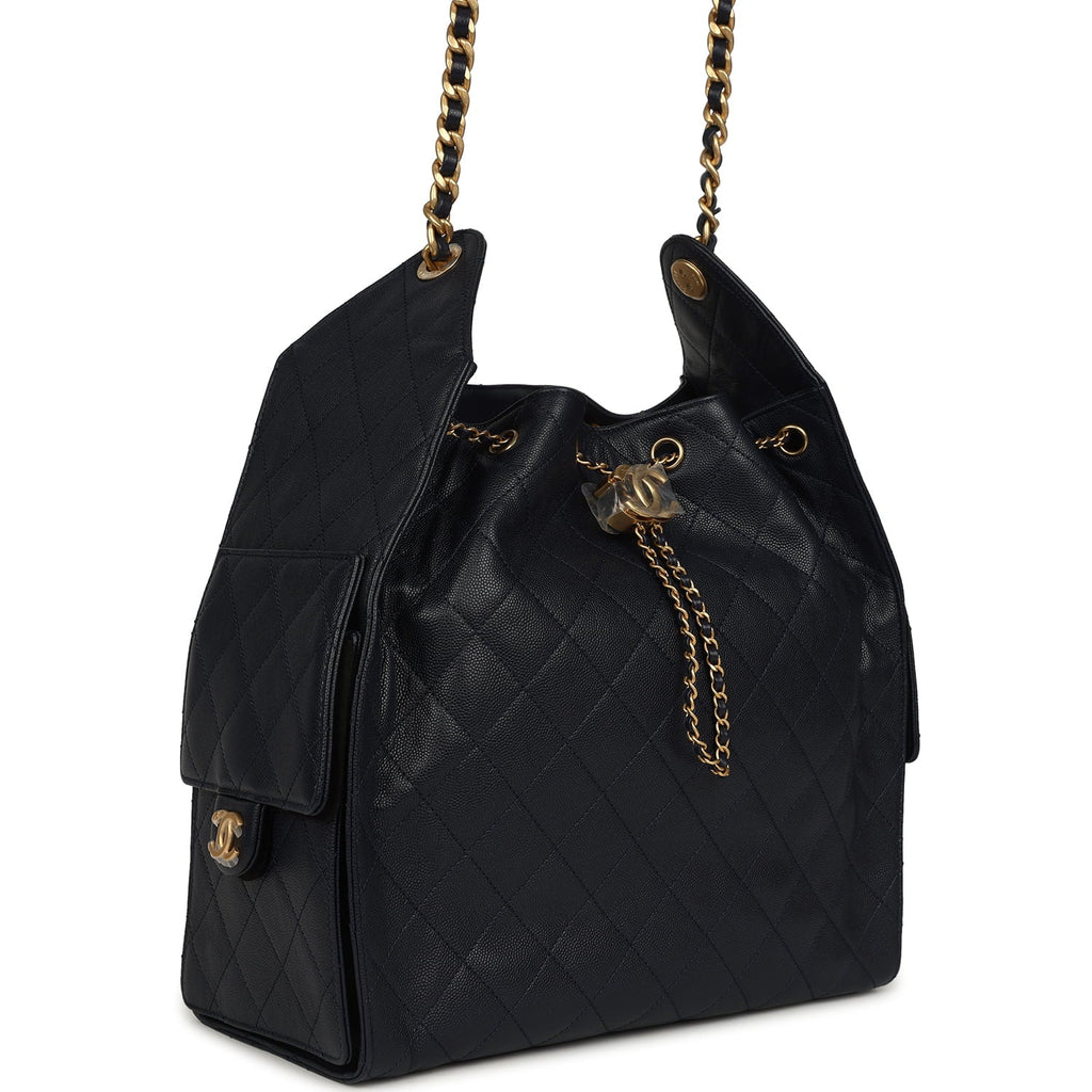 Medium 25 Hobo Bag Dark Navy Caviar Antique Gold Hardware