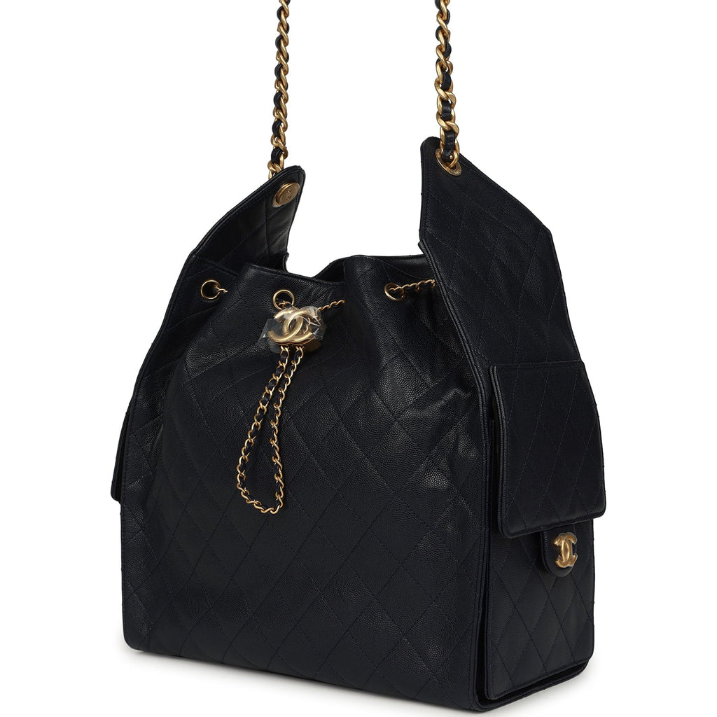 Medium 25 Hobo Bag Dark Navy Caviar Antique Gold Hardware