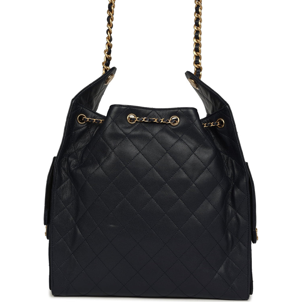 Medium 25 Hobo Bag Dark Navy Caviar Antique Gold Hardware