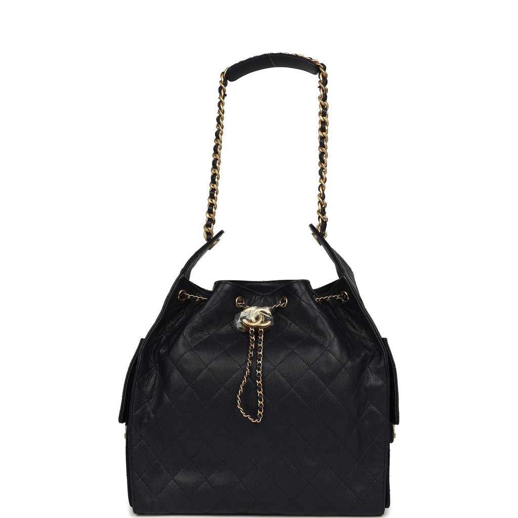 Medium 25 Hobo Bag Dark Navy Caviar Antique Gold Hardware