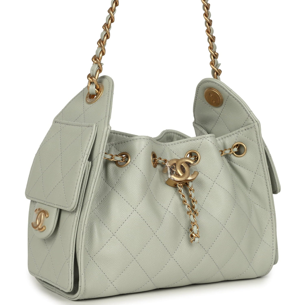 Mini 25 Hobo Bag Light Green Caviar Antique Gold Hardware