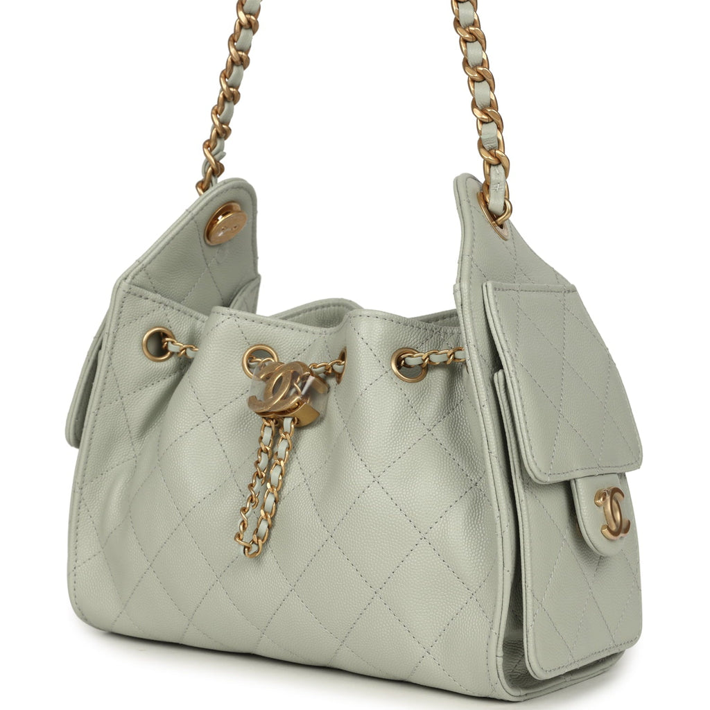 Mini 25 Hobo Bag Light Green Caviar Antique Gold Hardware