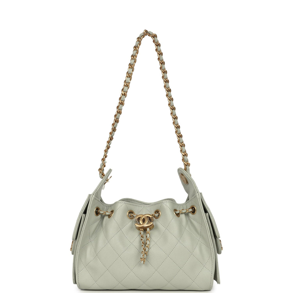 Mini 25 Hobo Bag Light Green Caviar Antique Gold Hardware